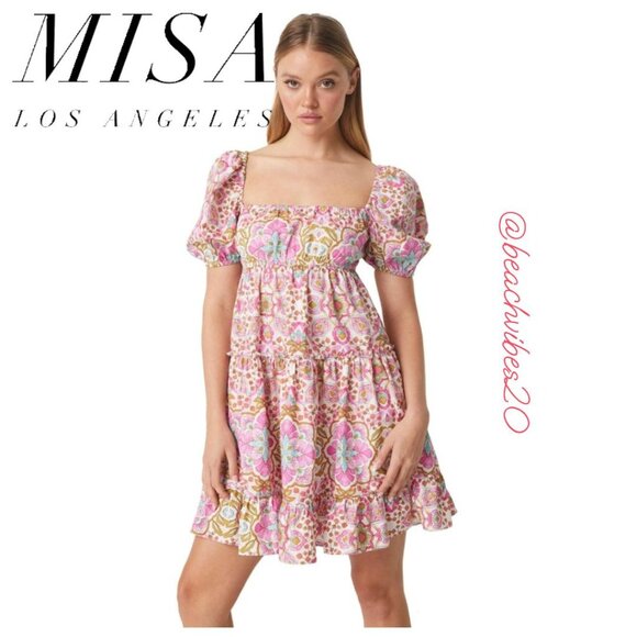 MISA Los Angeles Kayla Smocked Chiffon Tiered Mini Dress XS NWT O-92